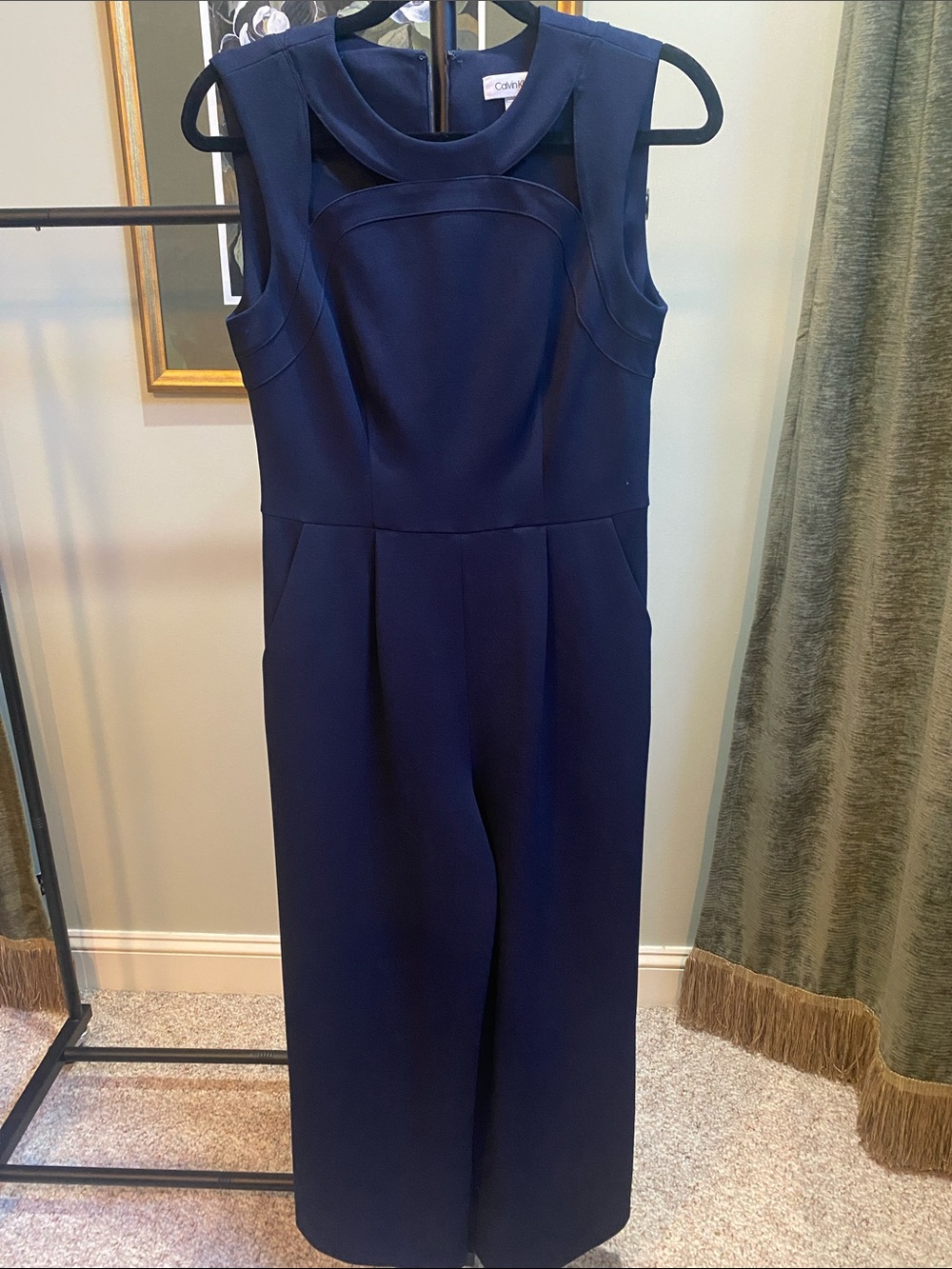 Calvin Klein Dark Blue Sleeveless Tailored Jumpsuit